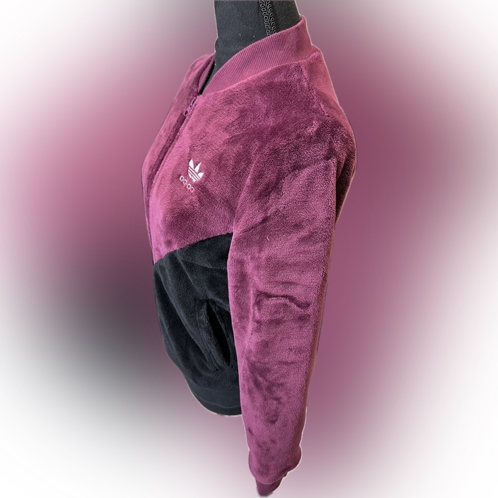 Womens Adidas CLRDO Track Jacket Wine/Blck Velvet Feel - Picture 3 of 10